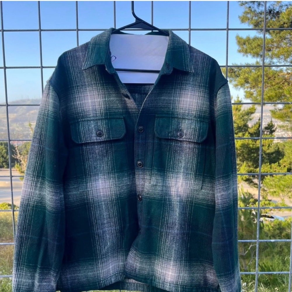 Abercrombie & Fitch Green Plaid Casual Shirt Shacket